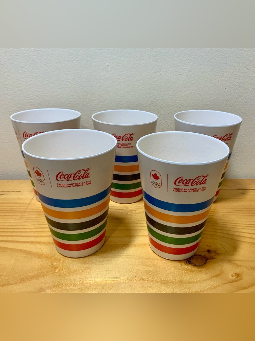 Set of 5 Coca-Cola Hard Plastic Drinking Cups Striped Design